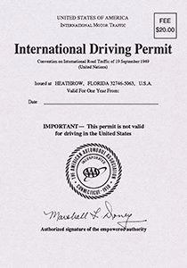 Specimen cover of a United States International Driving Document issued under the 1949 Geneva Convention.